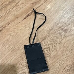 All Saints Black Leather Luggage Tag